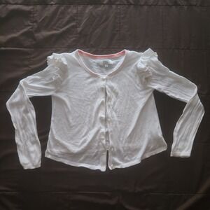 Girls Crown & Ivy white long sleeve cardigan sweater Ruffle shoulders Med 7 - 8
